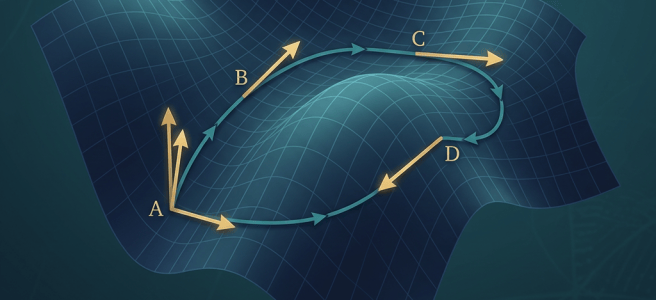 Curved grid surface with arrows marking loop segments A, B, C, and D